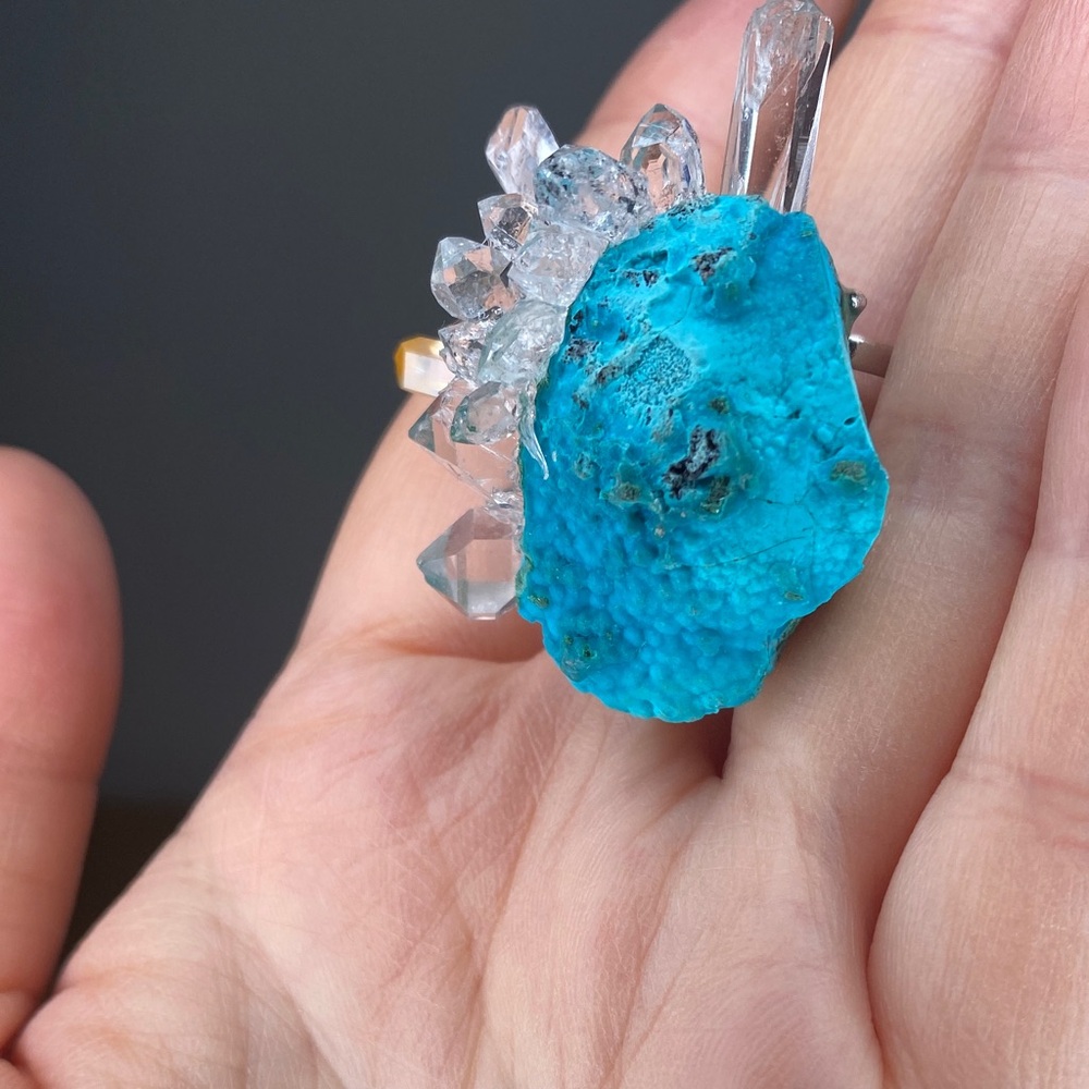 Crystal Statement Ring - Blue Gem Cluster - image 7